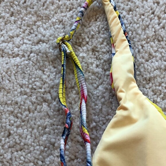 Women's Yellow Blue Floral Adjustabel Padded Top High Waisted Cheeky Bikini - Picture 6 of 14